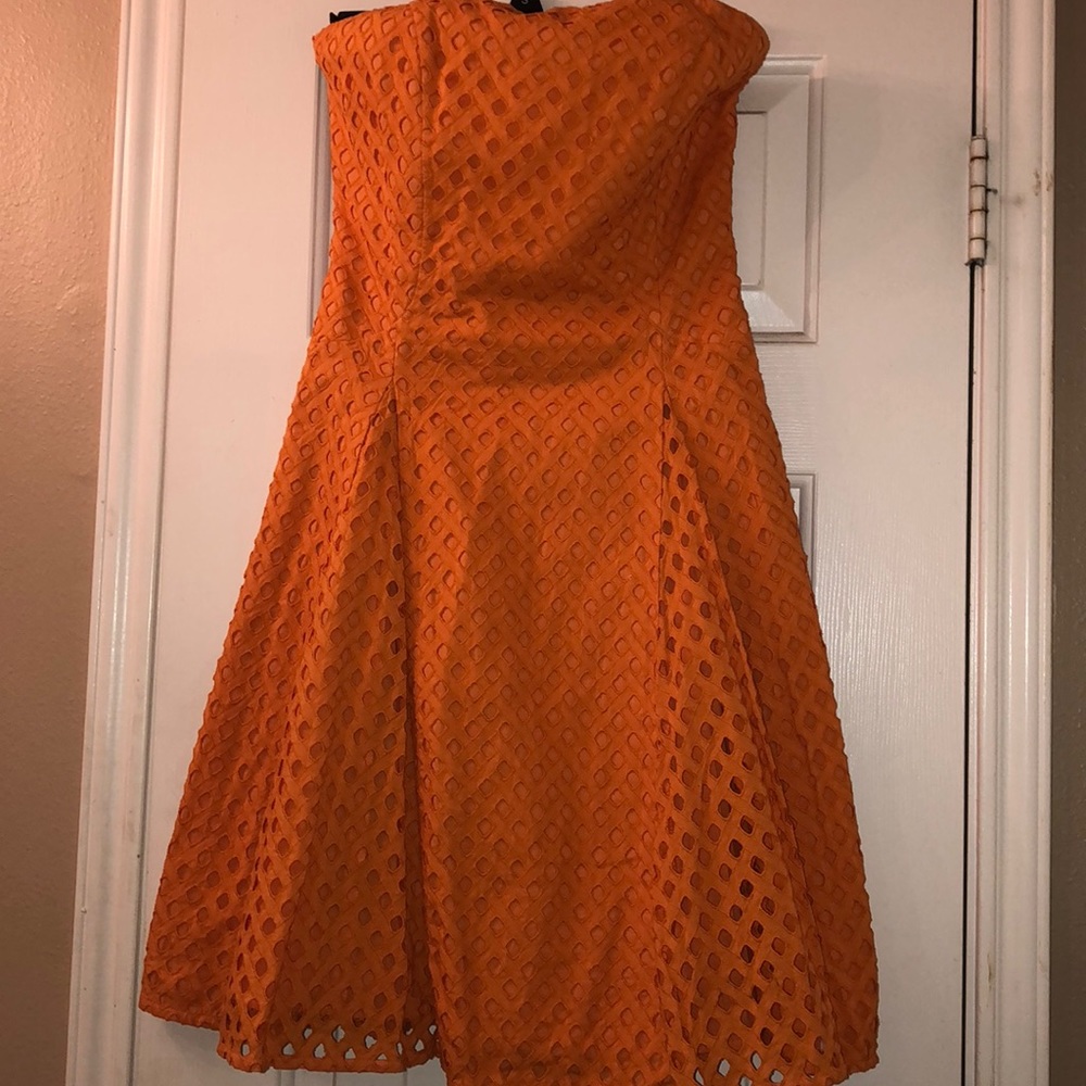 Orange Knee Length Strapless Dress